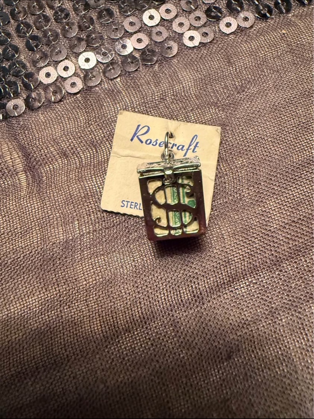 RARE! Has Original Tag - Sterling Silver Inlay Dollar Sign Charm